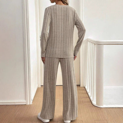 Damen Strickanzug Rippdesign Knopfleiste Norvielle