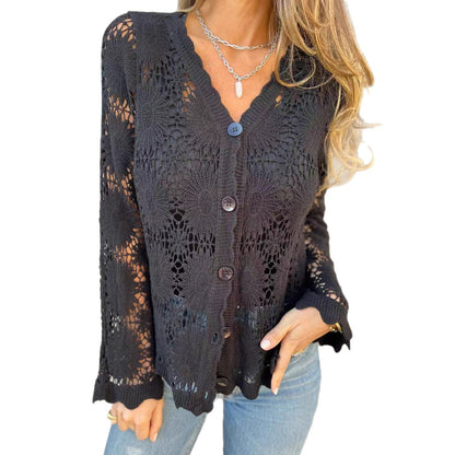 Damen Häkelcardigan Florales Design Knopfverschluss Norvielle