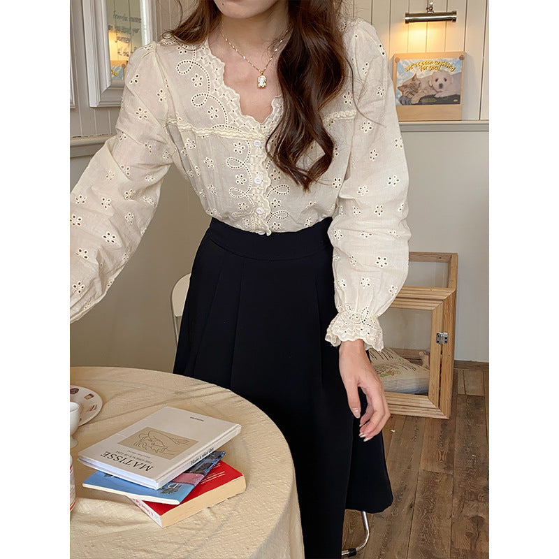Damen Bluse Spitzenkante Knöpfe Norvielle - Norvielle
