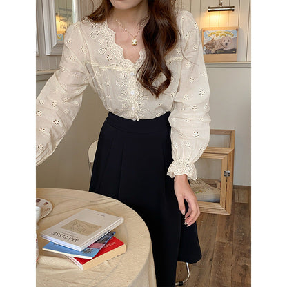 Damen Bluse Spitzenkante Knöpfe Norvielle - Norvielle