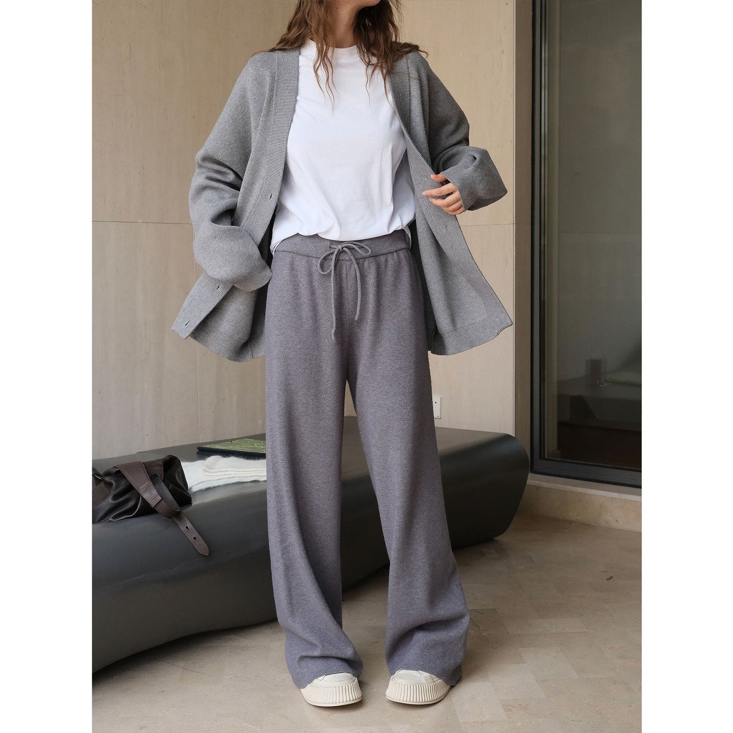 Damen Palazzo-Hose Elastischer Bund Hochtaillierter Stil