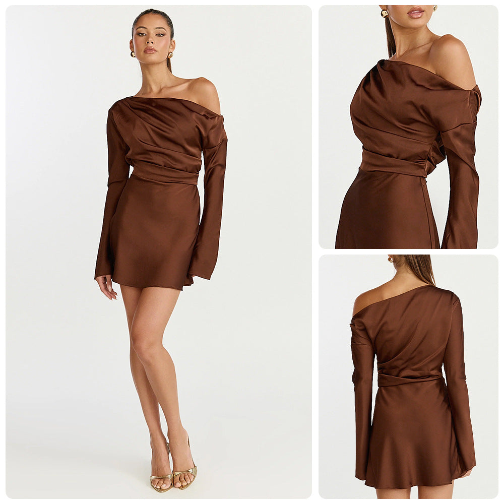 Damen Cocktailkleid Asymmetrisch Off-Shoulder Norvielle Schwarz - Norvielle