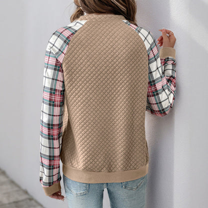 Damen Pullover Karomuster Reißverschluss Norvielle