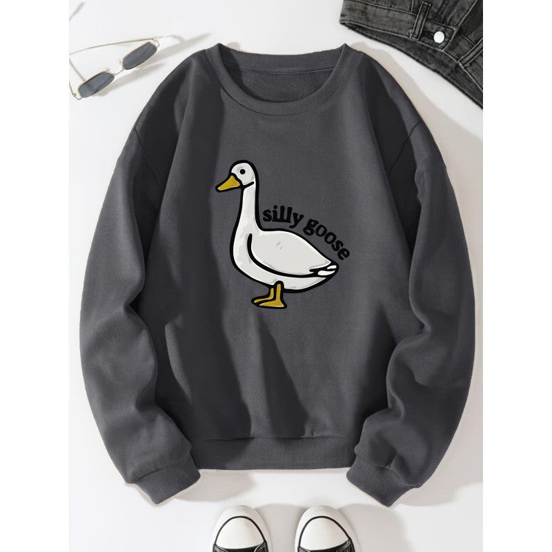 Damen Sweatshirt Entenmotiv Lässig Grün
