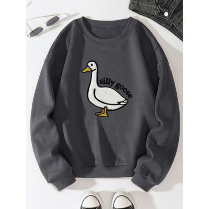 Damen Sweatshirt Entenmotiv Lässig Grün
