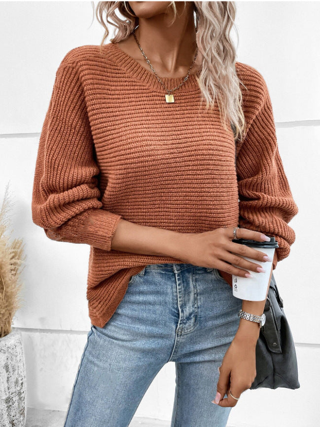 Damen Strickpullover V-Ausschnitt Kontrasttexturen Norvielle