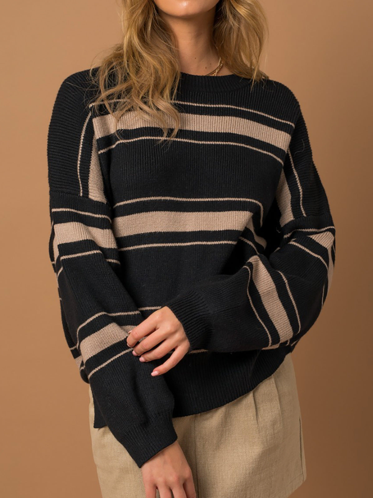 Damen Strickpullover Übergroße Ärmel Streifen Norvielle