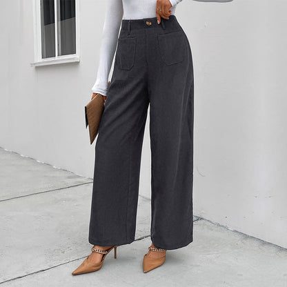 Damen Weite Hochtaillierte Hose mit Taschen und Knöpfen