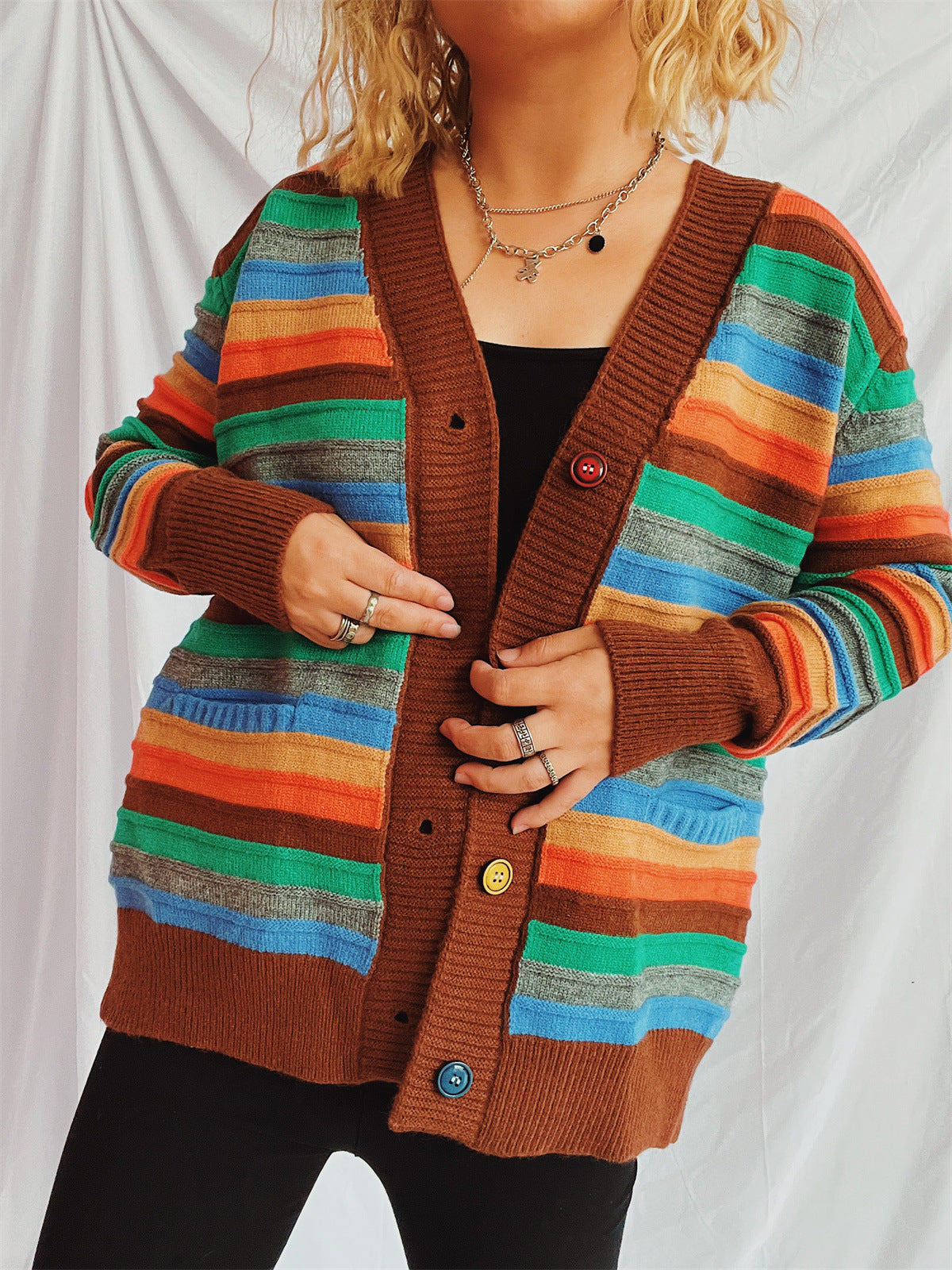 Damen Strickjacke Bunt Streifenmuster Locker Norvielle