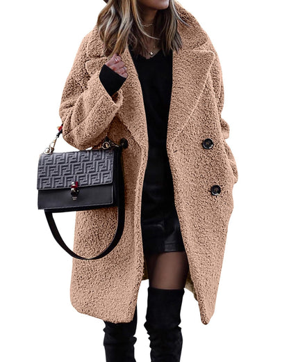 Damen Bouclé Mantel Klassisches Revers Eleganz