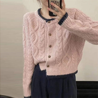 Damen Grobstrickjacke Zopfmuster Dekorative Knöpfe Norvielle