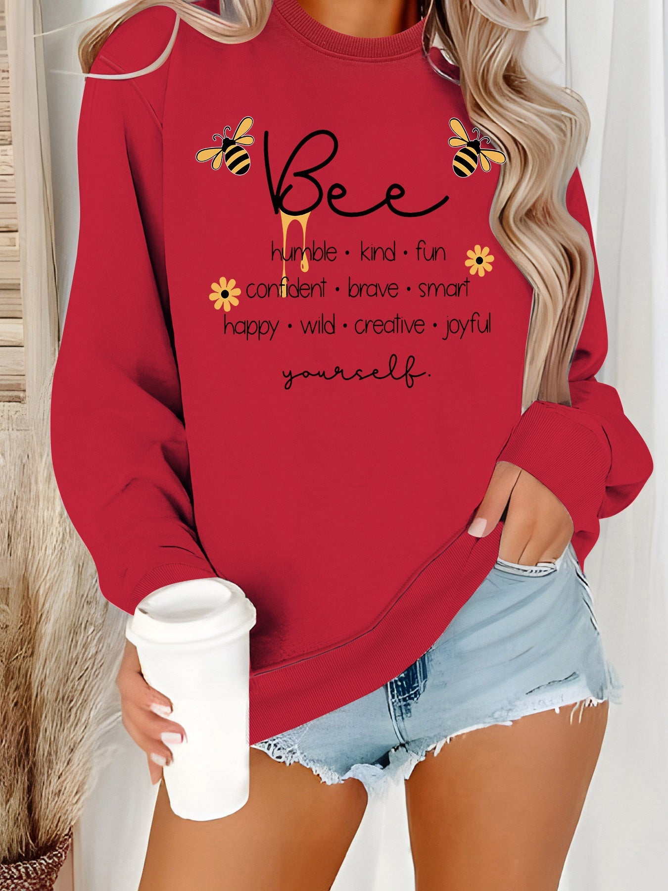 Damen Sweatshirt Bienenmotiv Positiv