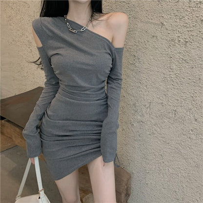 Damen Minikleid Asymmetrischer Ausschnitt Figurbetont