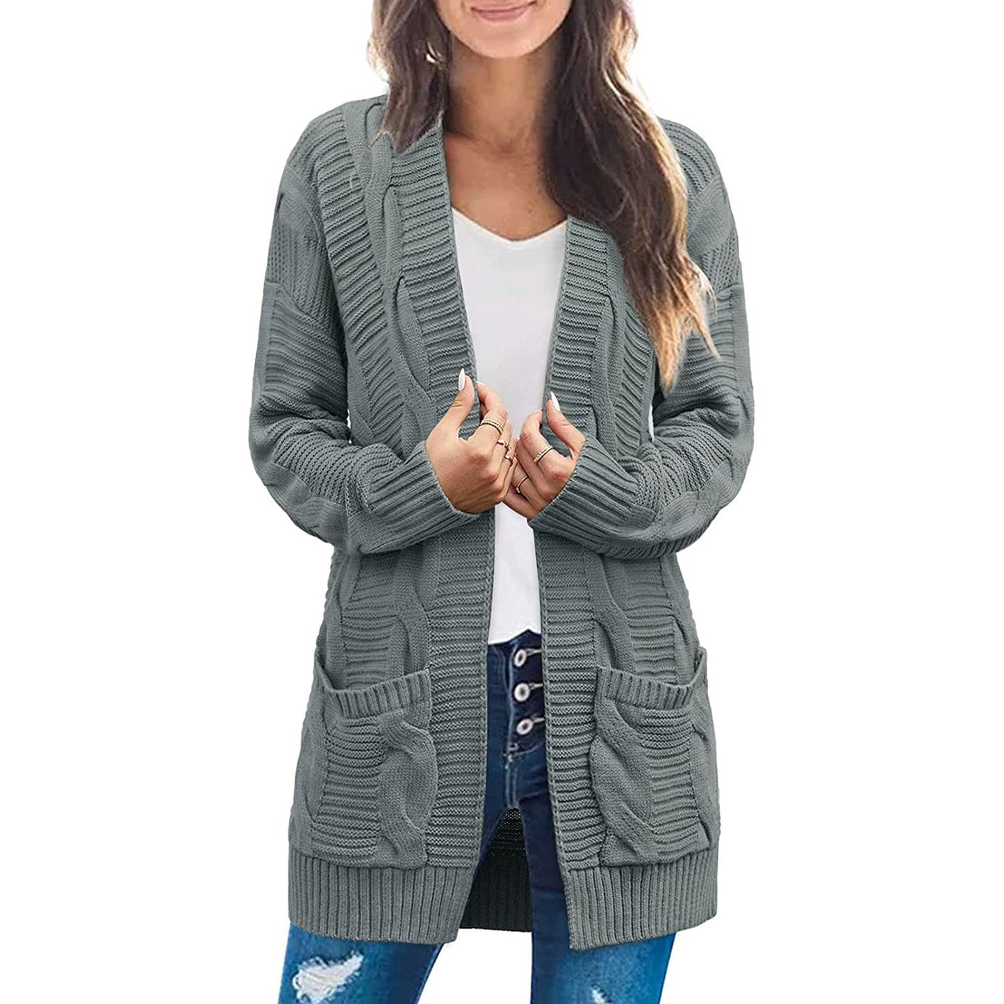 Damen Grobstrick-Cardigan mit Taschen und Struktur-Optik Norvielle