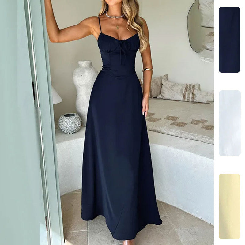 Damen Maxikleid Verstellbare Träger Elegante Raffung - Norvielle