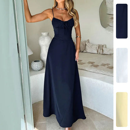 Damen Maxikleid Verstellbare Träger Elegante Raffung - Norvielle
