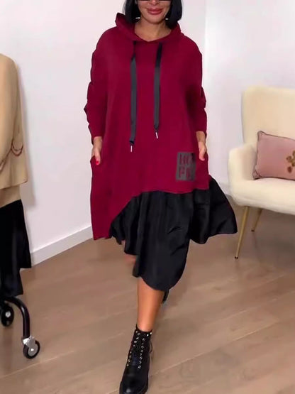 Damen Hoodie-Kleid Voluminöser Rock Taschen