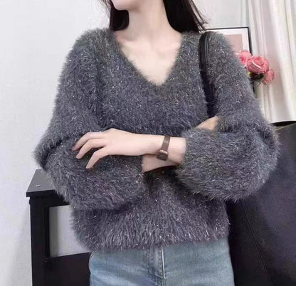 Damen Pullover V-Ausschnitt Glitzerfaden Norvielle