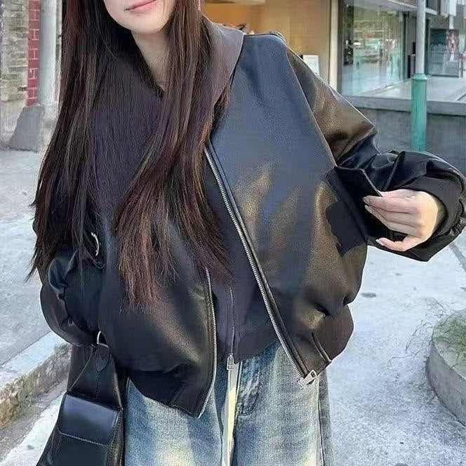 Damen Lederjacke Oversized Urban Norvielle