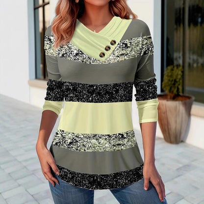 Damen Pullover Asymmetrischer Kragen Knopfdetails