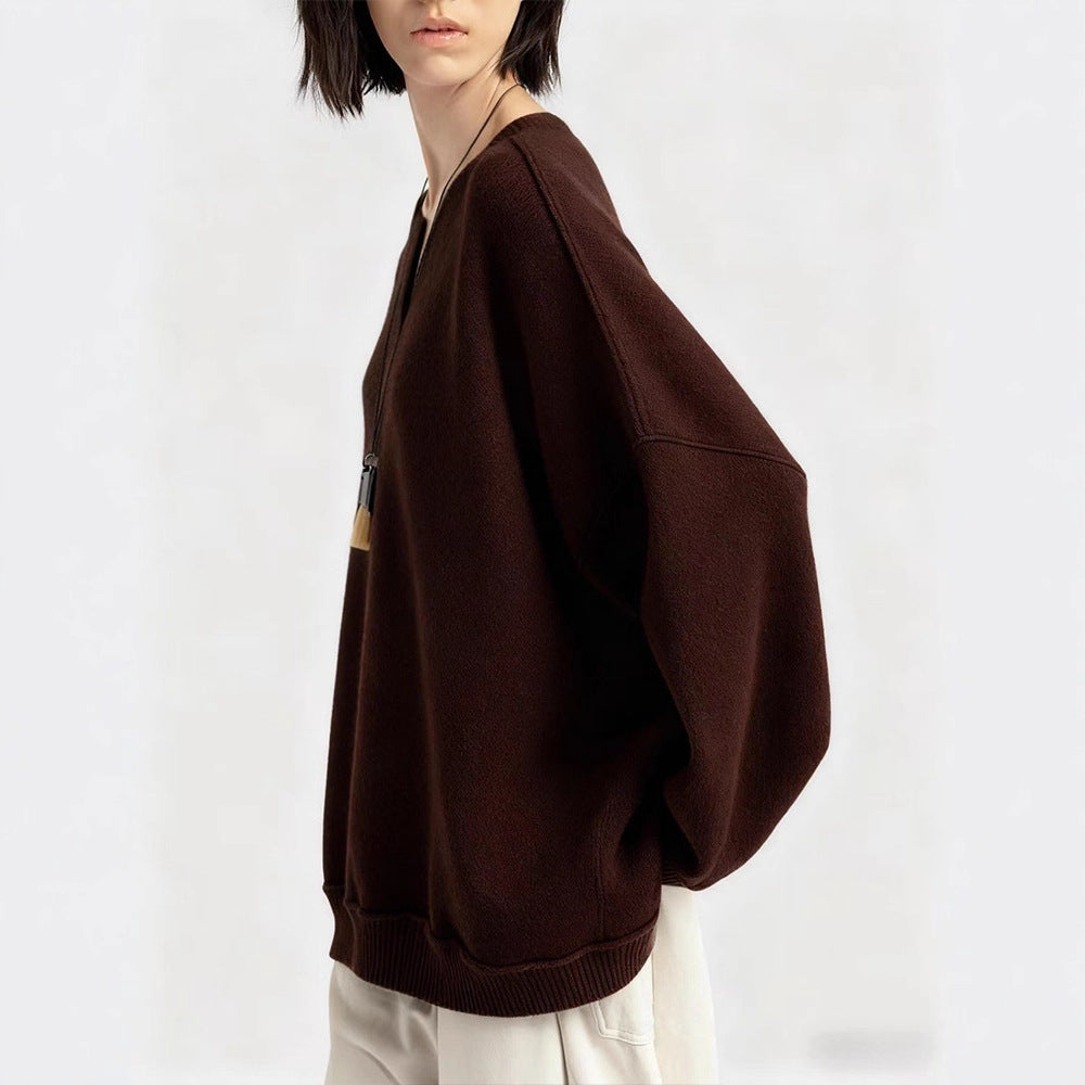 Damen Oversized Strickpullover V-Ausschnitt