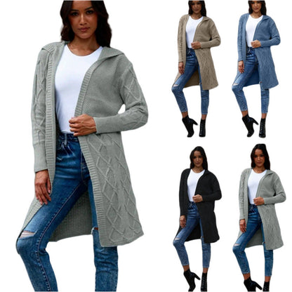 Damen Strickjacke Kapuze Zopfmuster Norvielle - Norvielle