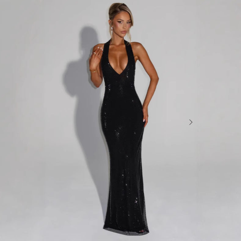 Damen Abendkleid Glitzernd V-Ausschnitt Figurbetont Norvielle