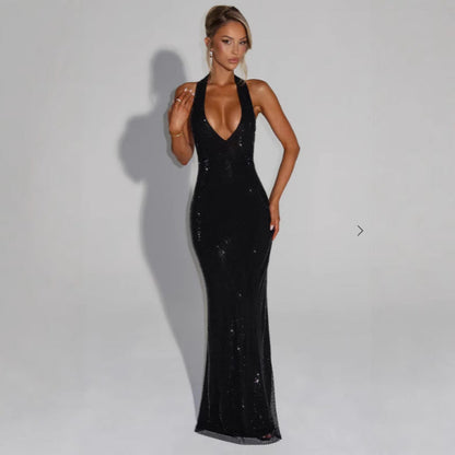 Damen Abendkleid Glitzernd V-Ausschnitt Figurbetont Norvielle