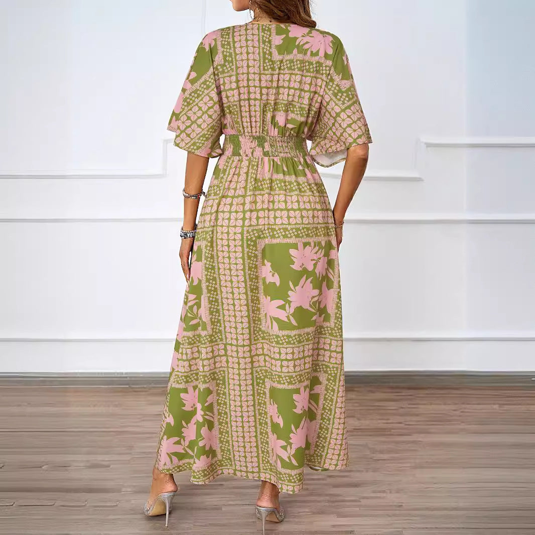 Damen Maxikleid V-Ausschnitt Seitenschlitz Norvielle