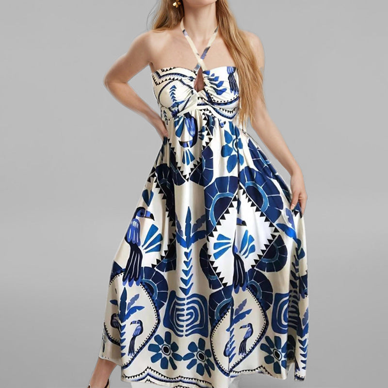 Damen Maxikleid Sommer florale Drucke Bandeau-Ausschnitt
