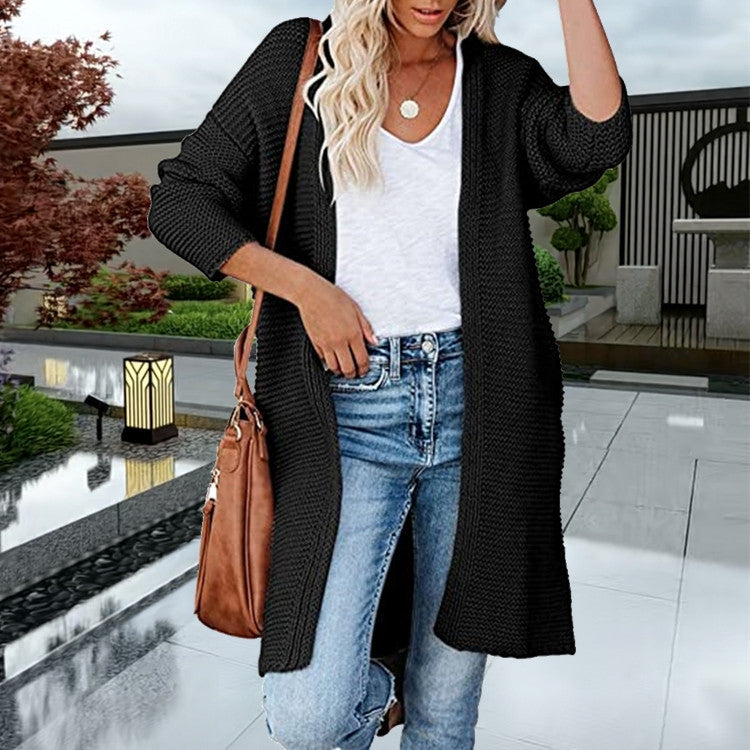 Damen Grobstrick-Cardigan Lässig Offene Kanten Beige