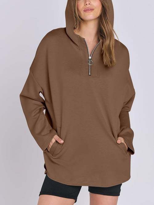 Damen Hoodie Halbzipp Norvielle Baumwolle Locker Beige