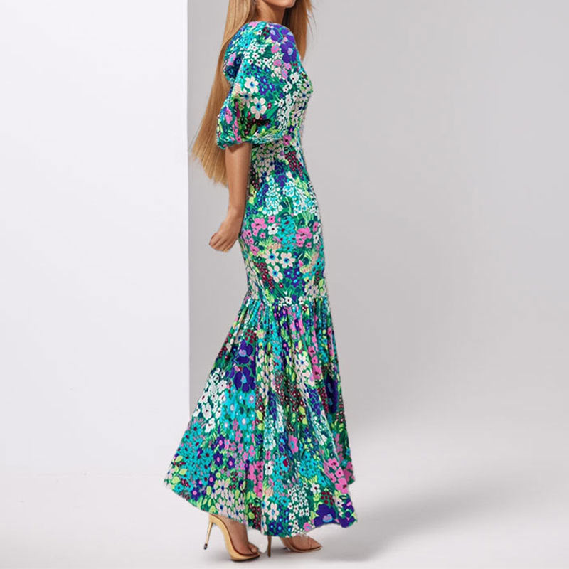 Damen Maxikleid Voluminöse Ärmel Elegantes Rüschen-Detail Norvielle