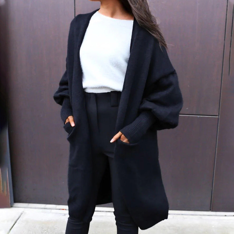 Damen Strickjacke Voluminöse Ärmel Praktische Taschen Norvielle - Norvielle