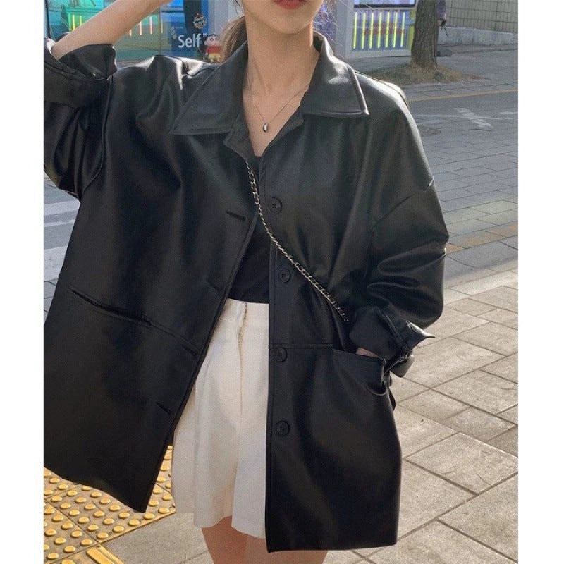 Damen Longjacke Kunstleder Lässig