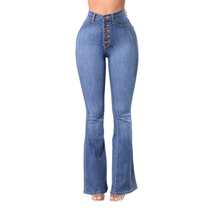 Damen Highwaist Flare Jeans Dekorative Knöpfe Norvielle
