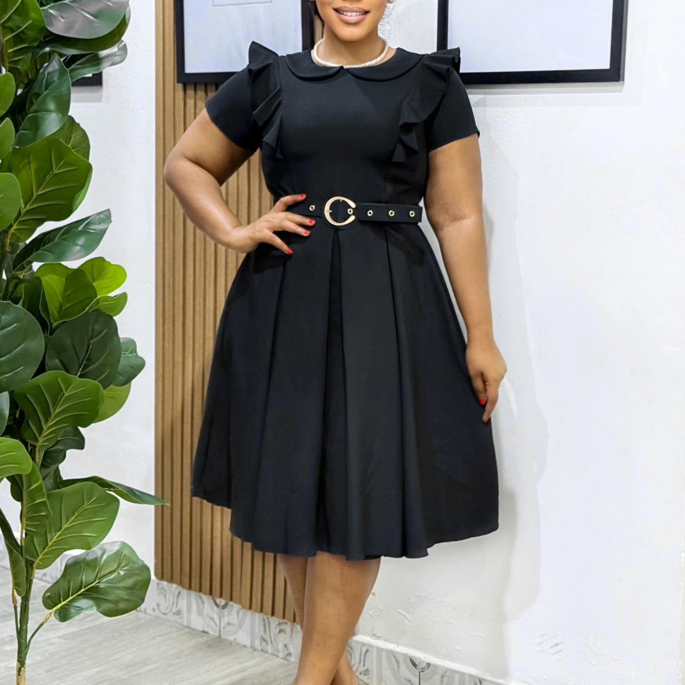 Damen Kleid Rüschendetails Taillierte Taille Norvielle