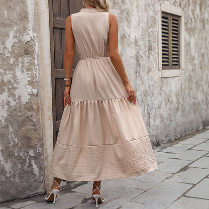 Damen Maxikleid V-Ausschnitt KnopfDetails Norvielle