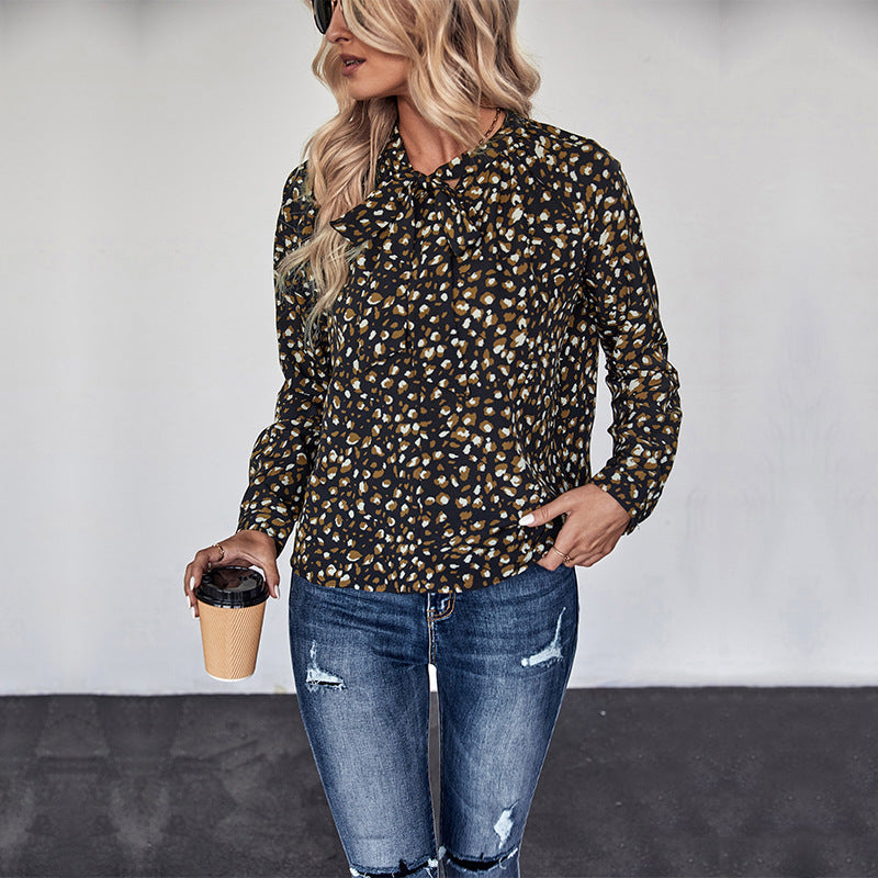 Damen Bluse Punkte-Design Eleganter Kragen