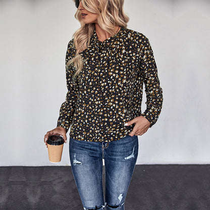 Damen Bluse Punkte-Design Eleganter Kragen
