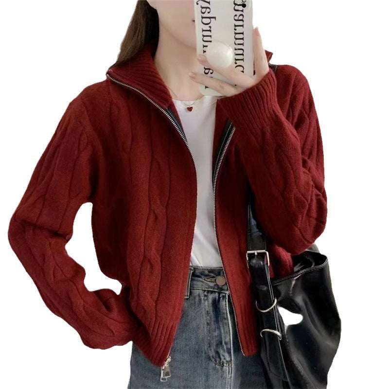 Damen Strickjacke Reißverschluss Kordelzug Norvielle