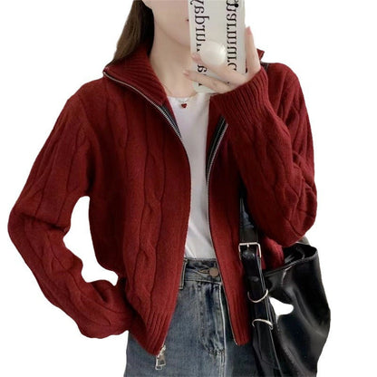 Damen Strickjacke Reißverschluss Kordelzug Norvielle