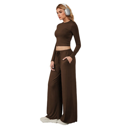 Damen Jogginganzug Weites Design Elastischer Bund Beige