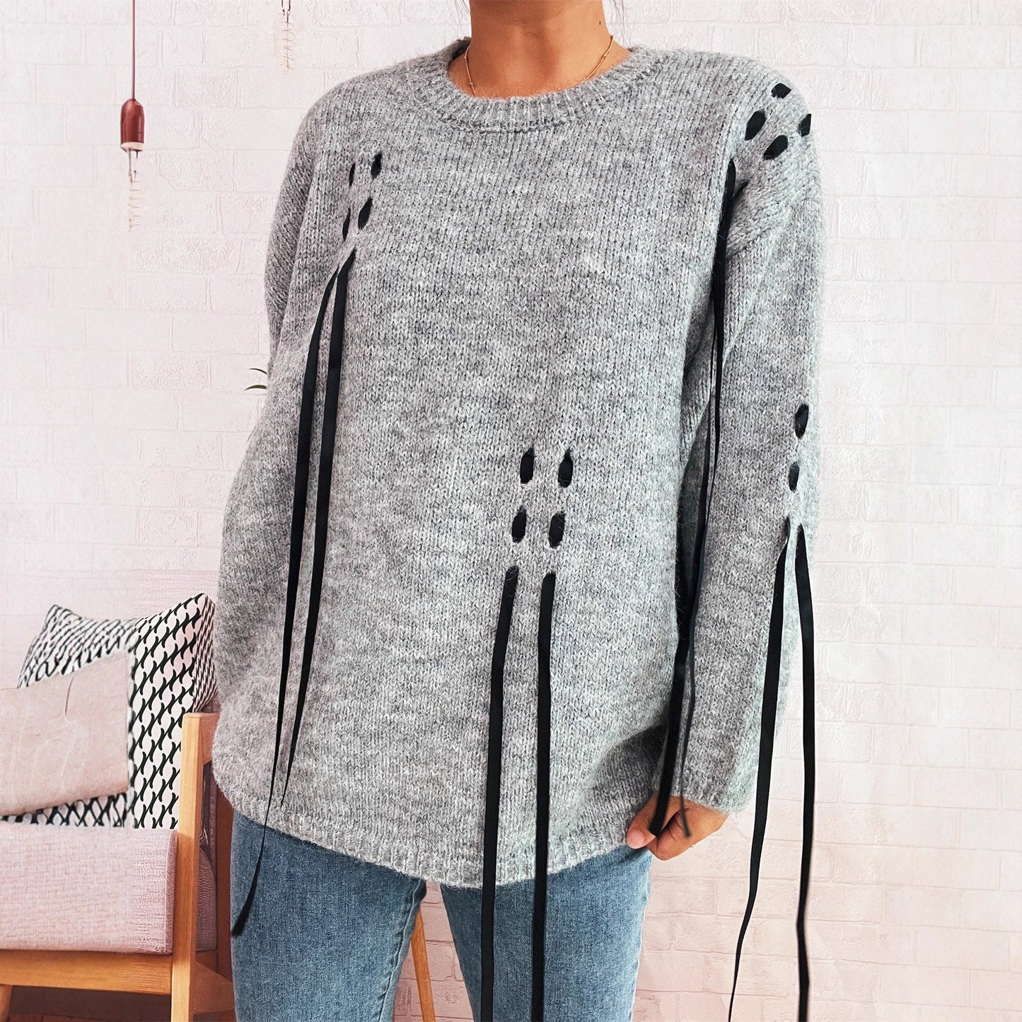 Damen Pullover Schnür-Design Norvielle