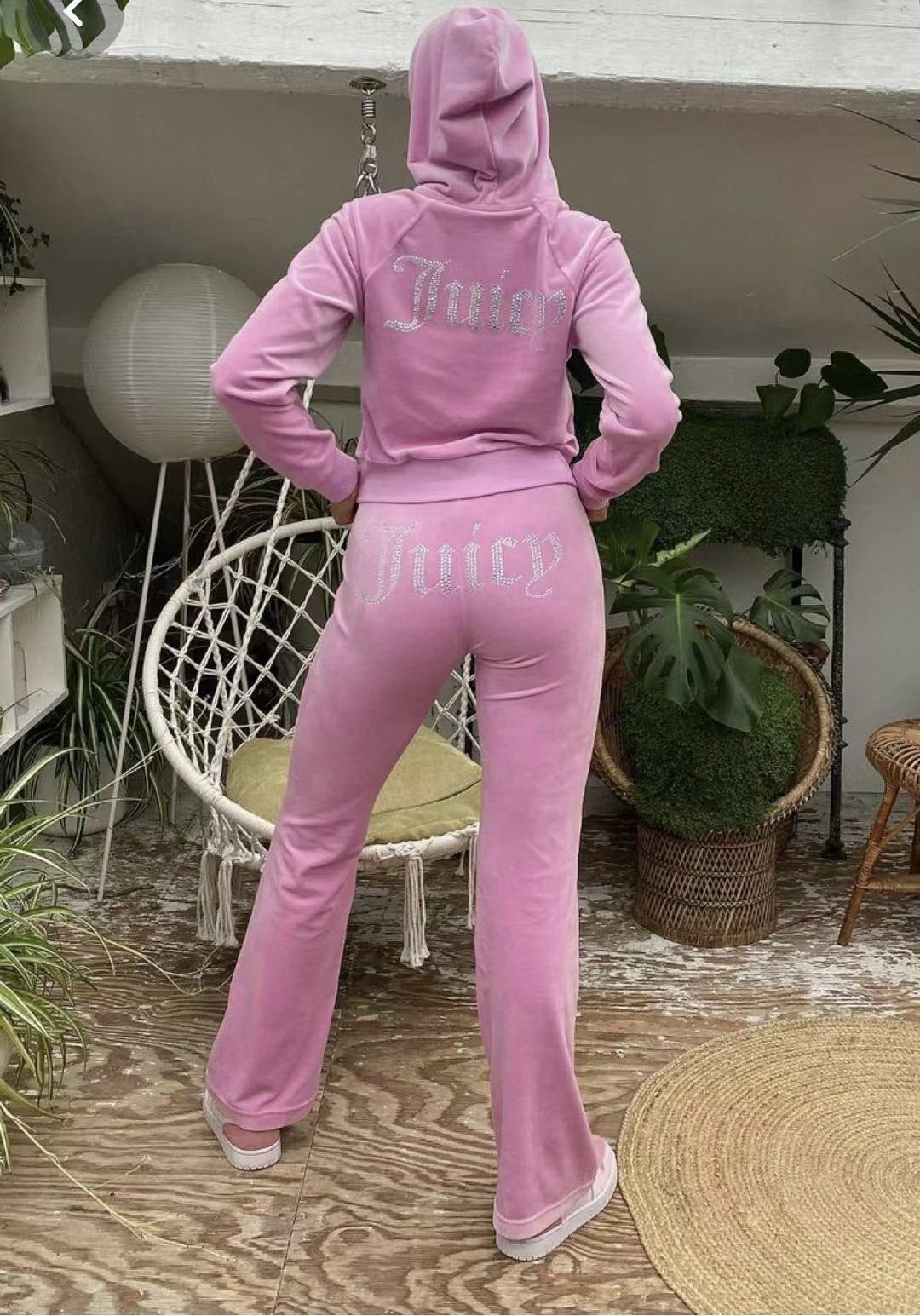 Damen Velours-Jogginganzug Glitzerakzente Elastischer Bund