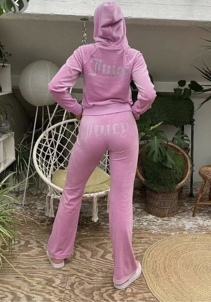 Damen Velours-Jogginganzug Glitzerakzente Elastischer Bund