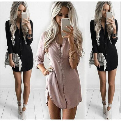 Damen Hemdblusenkleid mit Knöpfen Leger Schnitt Norvielle