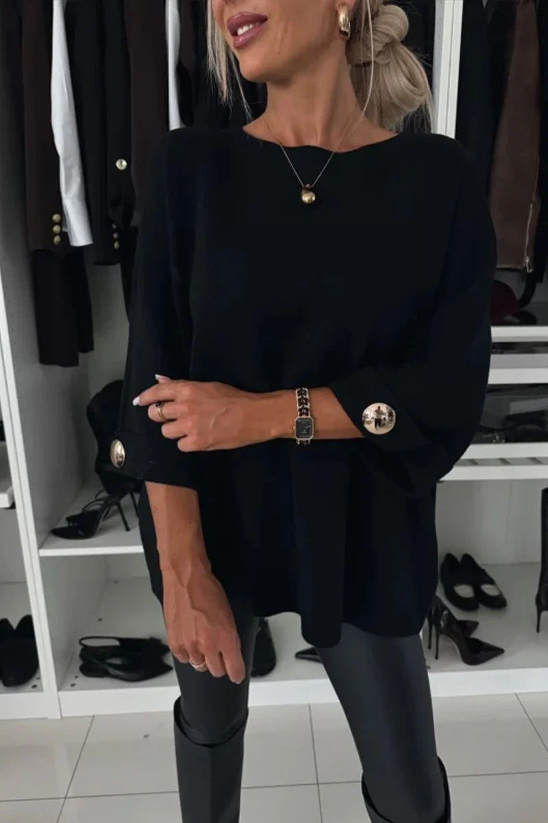 Damen Oversized Pullover mit Knopfdetails Elegantes Design Norvielle