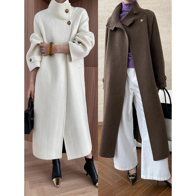 Damen Eleganter Mantel Hochkragen Bindegürtel Norvielle