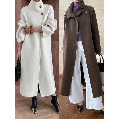 Damen Eleganter Mantel Hochkragen Bindegürtel Norvielle
